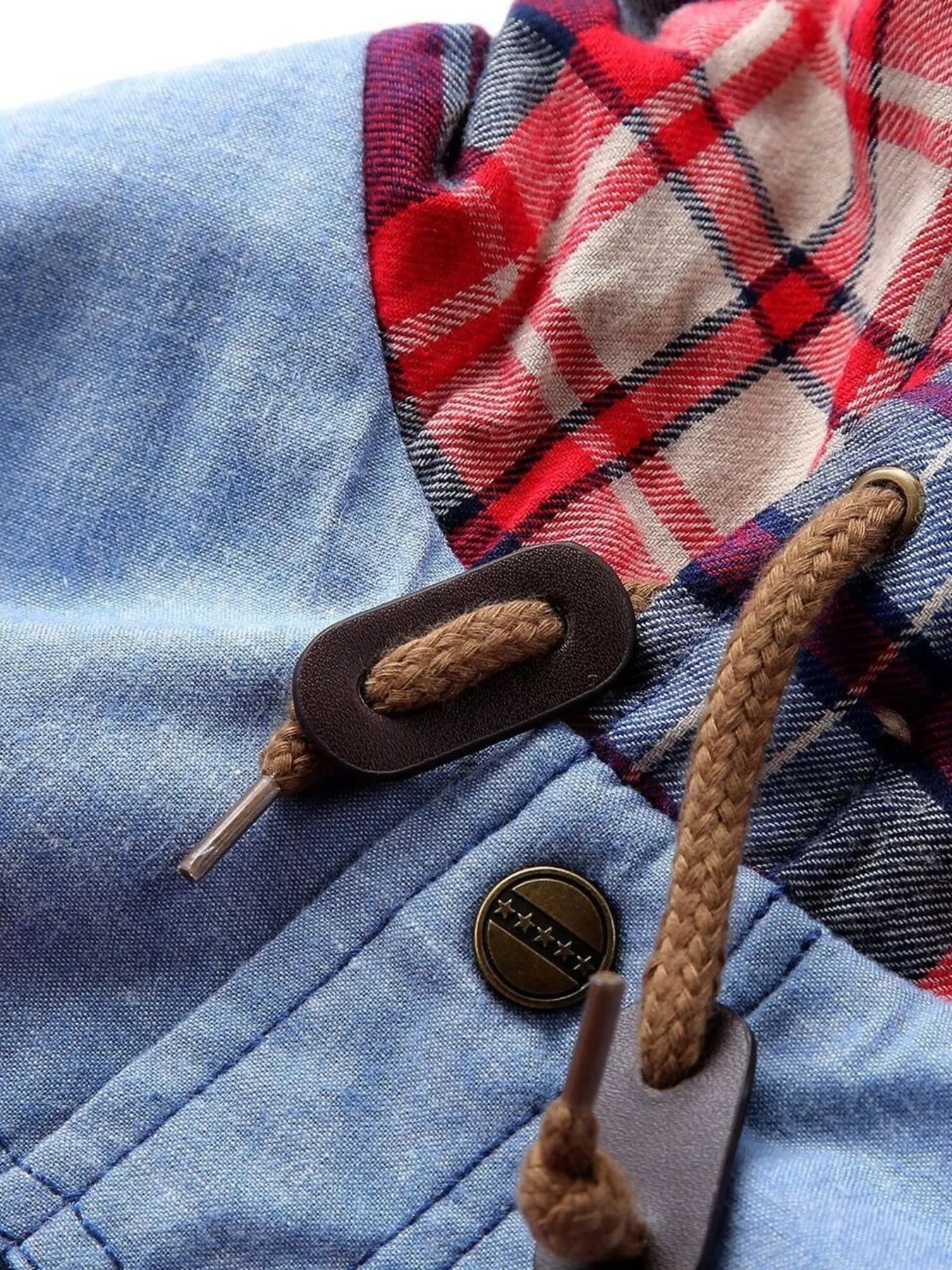 Men's Plus Size Drawstring Plaid Fleece Lined Hooded Outerwear