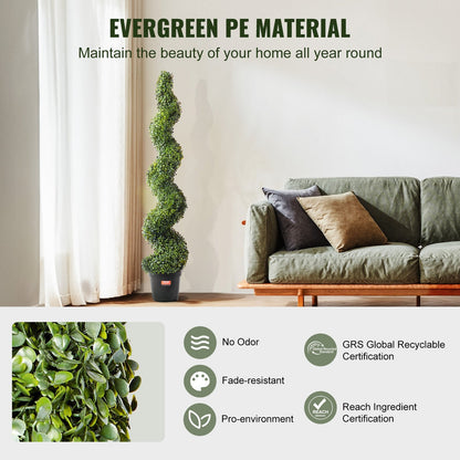 VEVOR 2 Pack 5' Artificial Boxwood Topiary Tree Faux Plant UV Decor In Outdoor