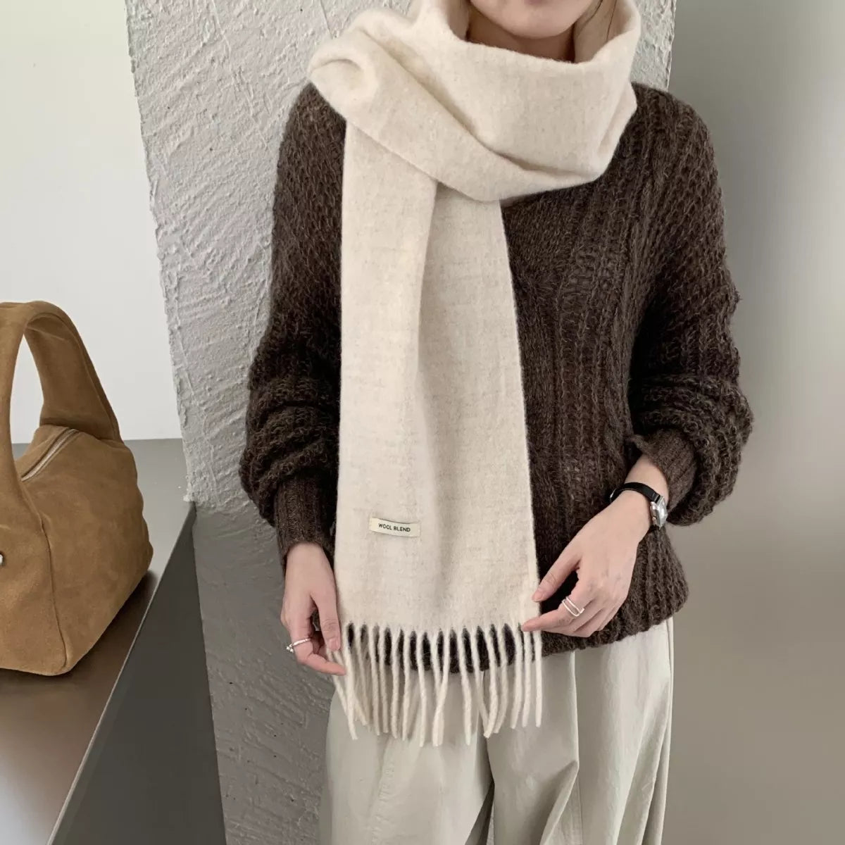 Fringe Winter Wool Blend Scarf