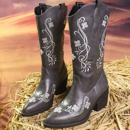 Point Toe Block Heels Boots