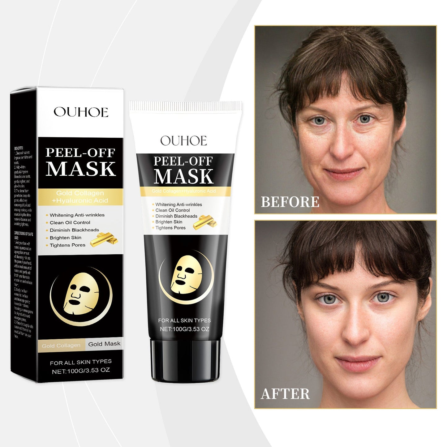 OUHOE Gold Facial Cleansing Mask, Moisturizing Daily Skin Care Moisturizing Facial Tear Hydrating Mask