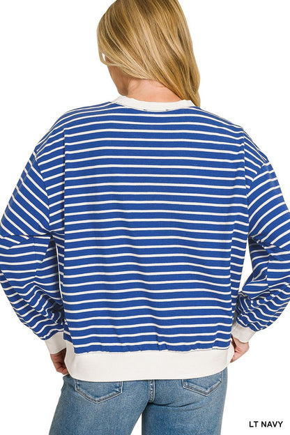 Zenana Striped Rib Banded Sweatshirt