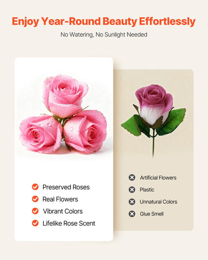 Forever Flowers, 50 Preserved Roses In A Box, Eternal Flowers Immortal Bouquet Birthday Present For Delivery Prime Women Her Wife Mothers, Anniversary, Valentine's Day,Christmas, Sweet Pink