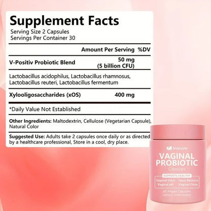 Feminine Vaginal Probiotic Supports PH Balance, Odor Control And Yeast Balance 60 Vegan Capsules