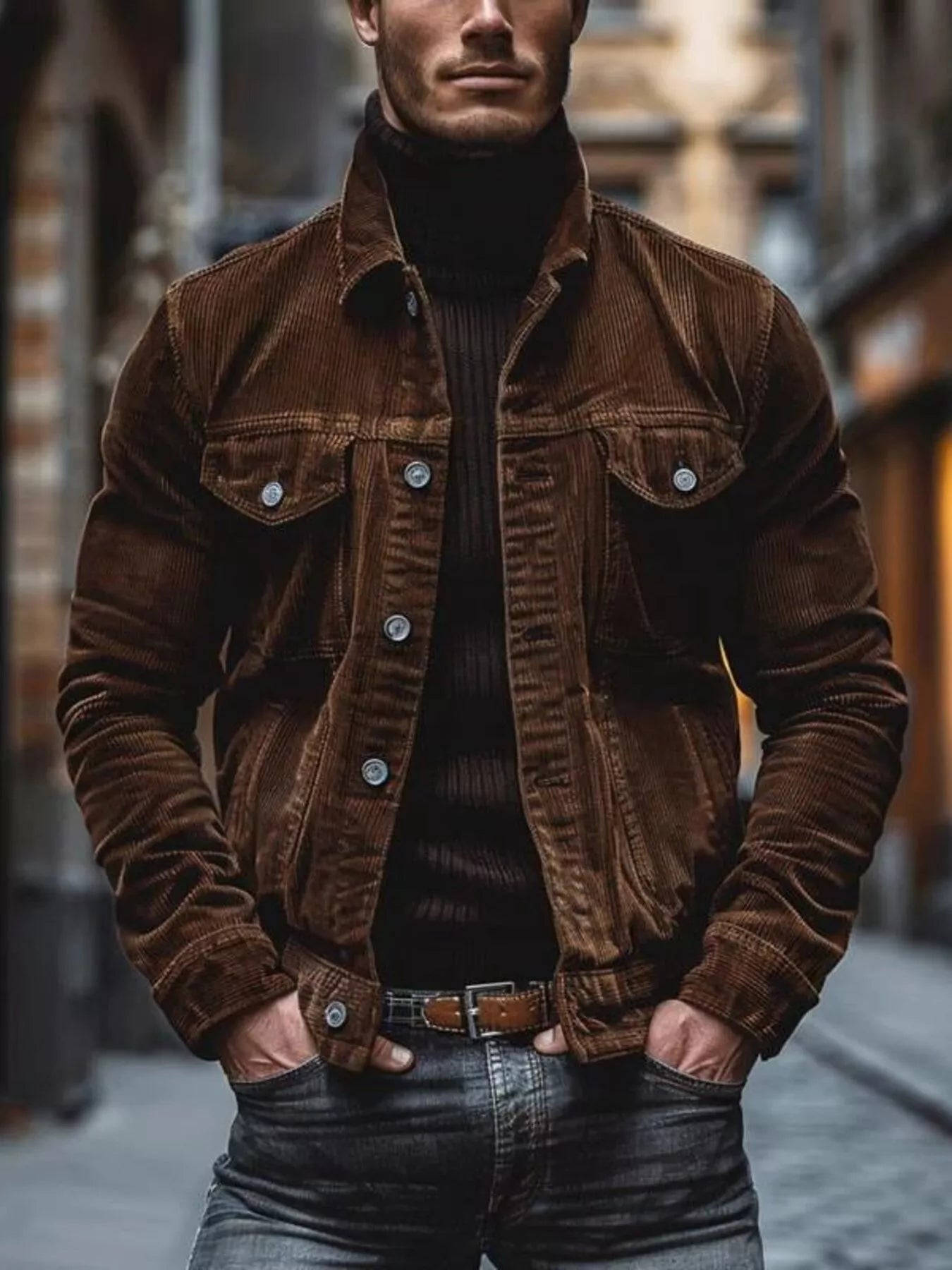 Men's Full Size Corduroy Button-Down Jacket Plus Size