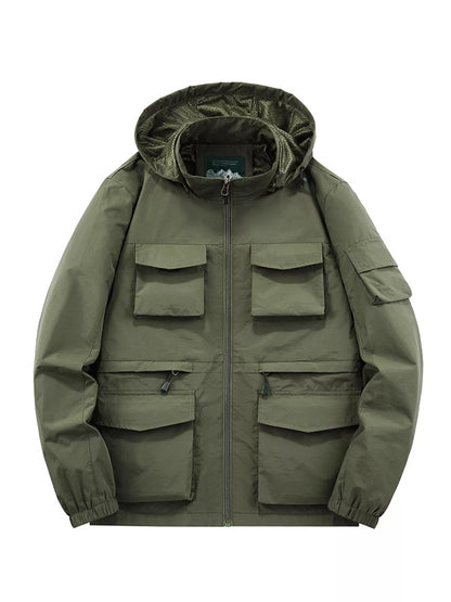 Men's Plus Size Multi-Pocket Hooded Outdoor Jacket