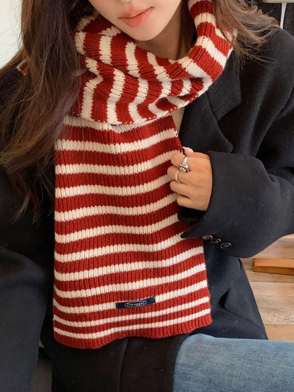 100% Wool Striped Knitted Winter Scarf