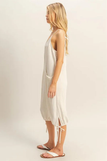 HYFVE V-Neck Pocket Detail Side Tie Hem Romper