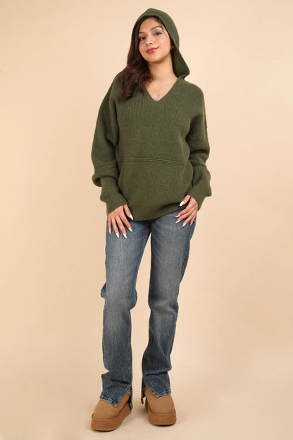 VERY J Seam Detail Drop Shoulder Hooded Sweater