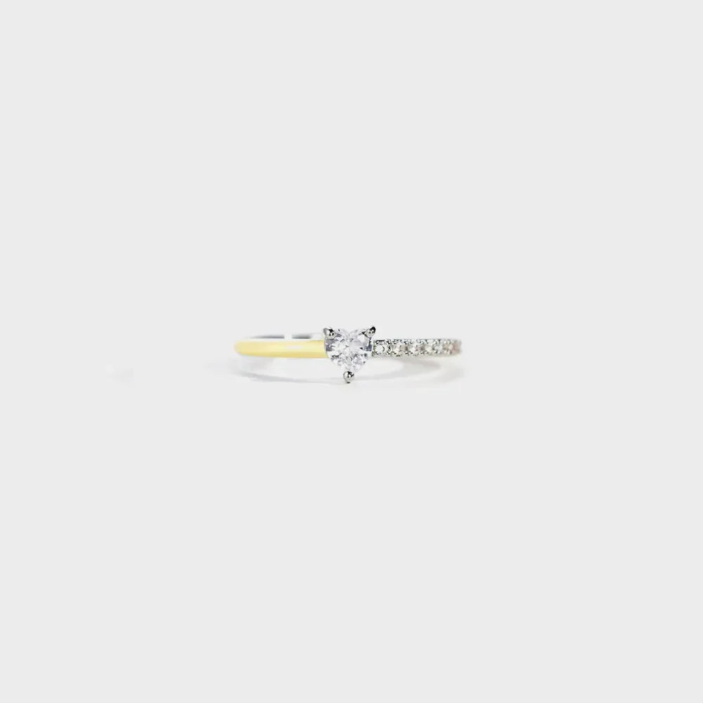Heart Shape Inlaid Zircon Enamel Ring
