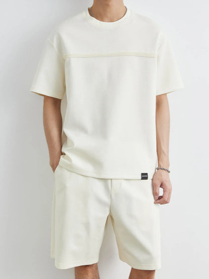 Men's Plus Size Round Neck Short Sleeve Top and Shorts Set