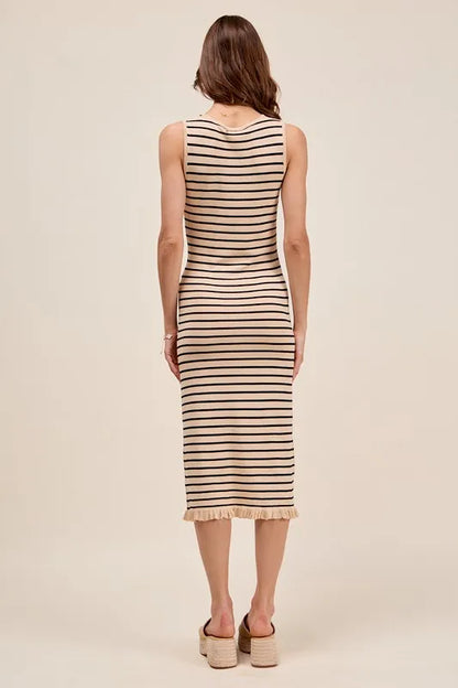 SO ME Stripe Sleeveless Sweater Knit Maxi Dress With Ruffled Hem