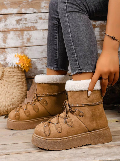 Round Toe Lace Up Platform Boots