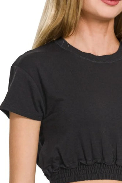 Zenana Elastic Hem Crop Top