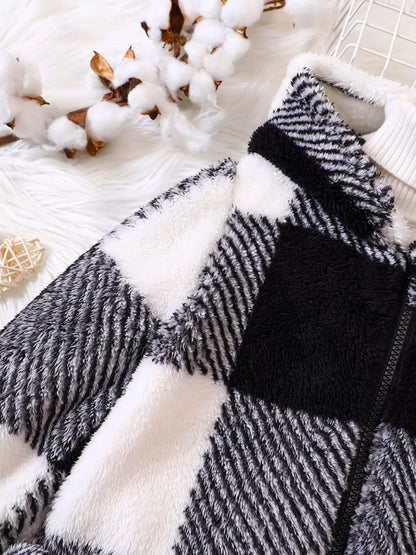 Children's Cozy Plaid Hooded Fleece Jacket