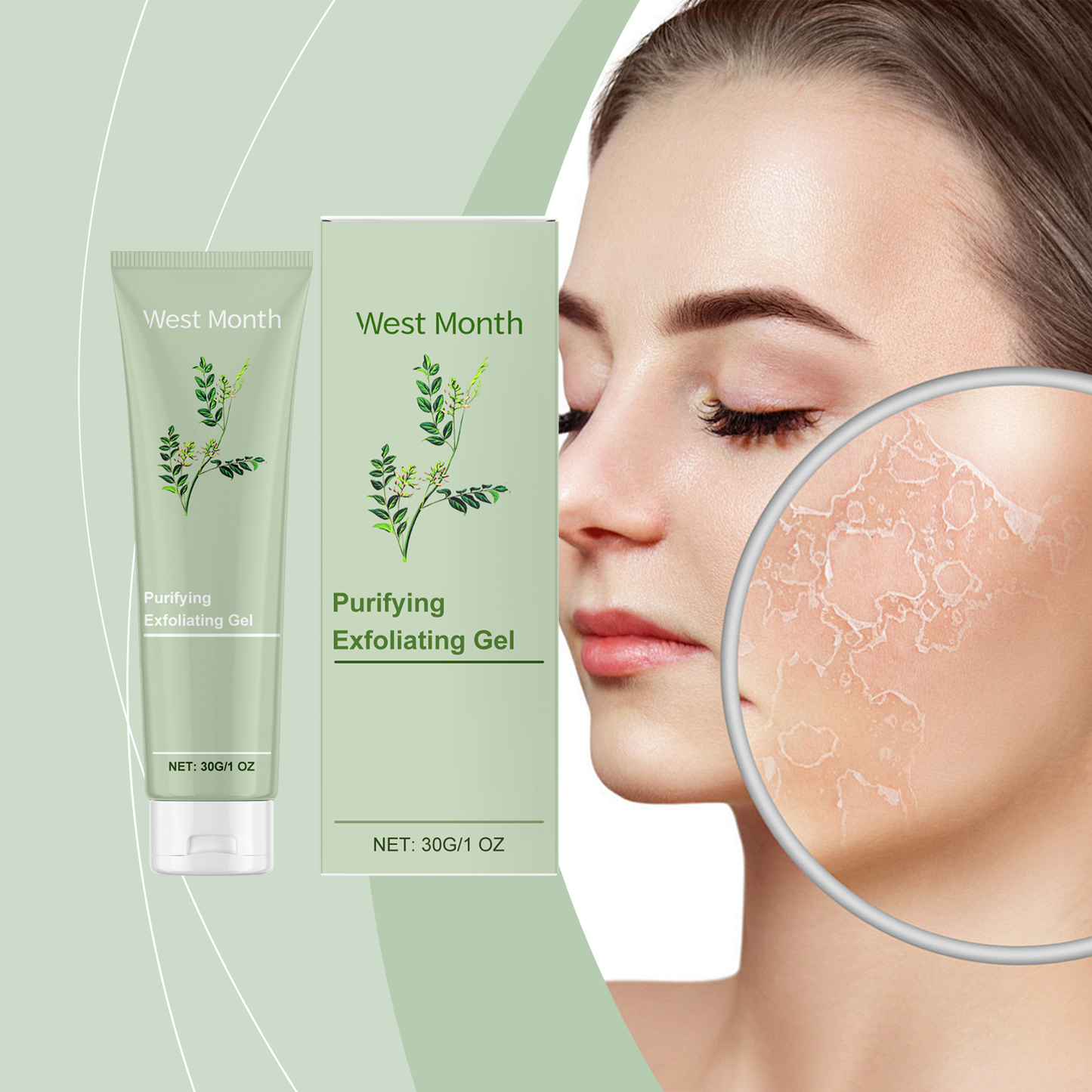 West&Month Purifying Exfoliating Gel, Improves Dull Dryness Deeply Cleans Pores Brightening Skin Firming