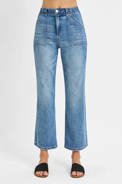 RISEN Full Size High Waisted Bootcut Cropped Jeans Plus Size