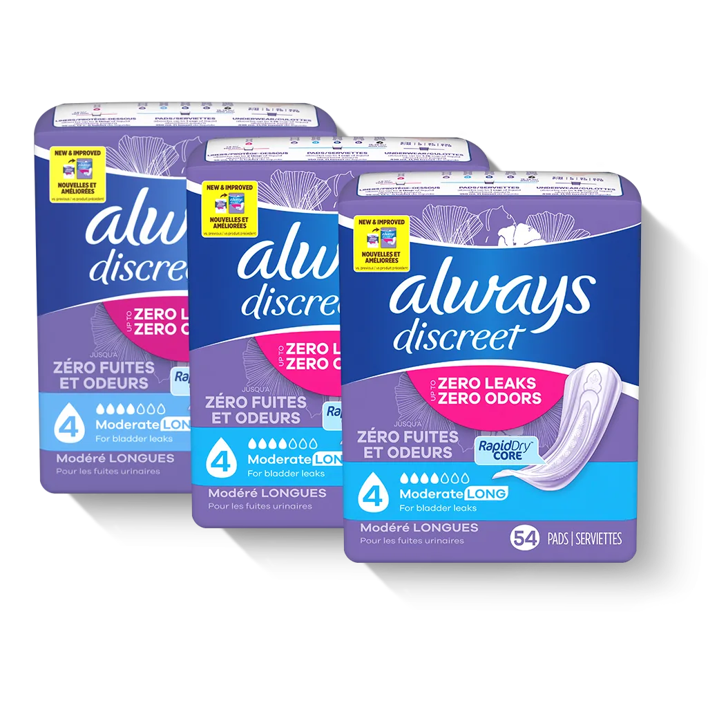 Always Discreet Moderate Long Pads, 4 Drops