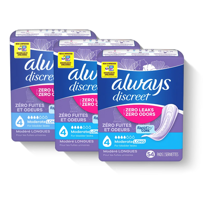 Always Discreet Moderate Long Pads, 4 Drops