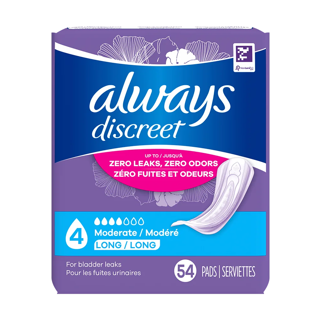 Always Discreet Moderate Long Pads, 4 Drops
