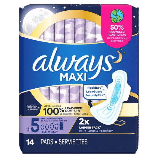 Always Maxi Size 5 Extra Heavy Overnight Pads with Wings, Unscented
