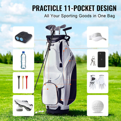 Golf Cart Bag With 14 Way Organizer Divider Top, 36” 13 Pockets Premium Nylon Cart Bag, Durable Golf Bags With Handles & Dust Cover & Detachable Straps For Men & Women, White Color-Block