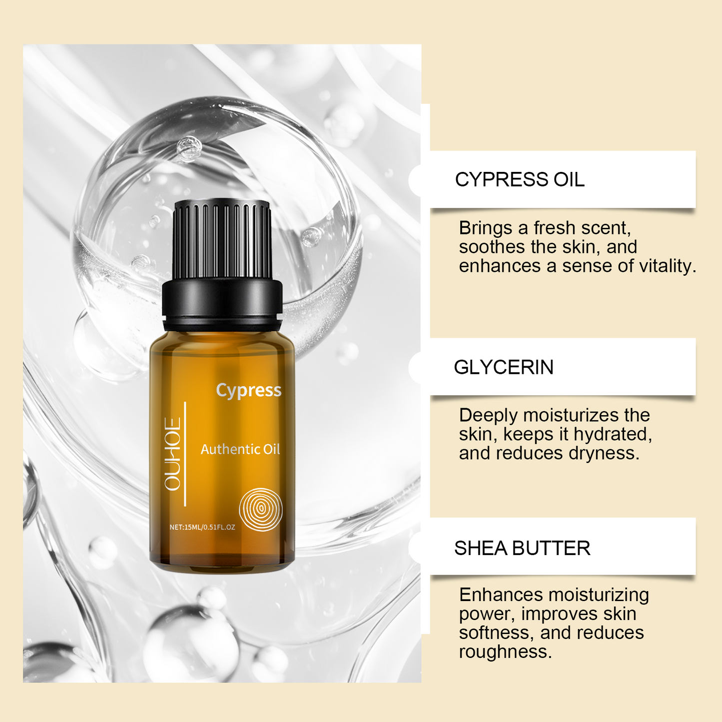 OUHOE Cypress Essential Oil, Skin Care Soft, Delicate And Bright To Relieve Dry And Soothing Skin Whole Body Care Massage Oil