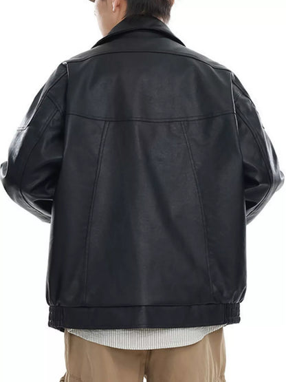 Men's Plus Size Stand Collar Leather Jacket