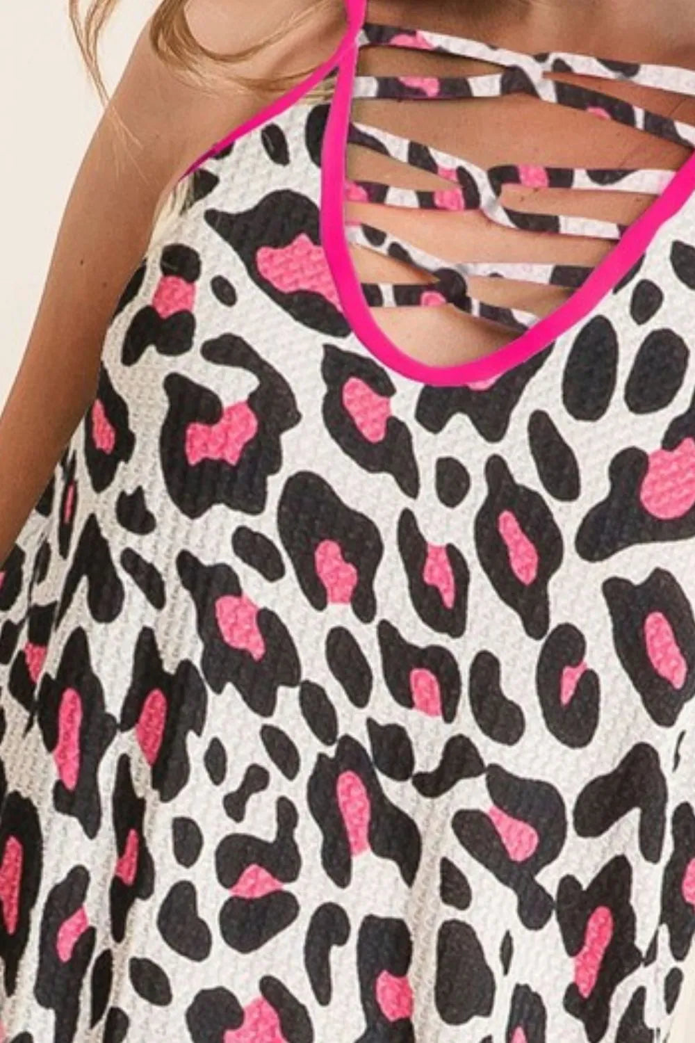 BiBi Leopard Print Caged Neck Knit Camisole