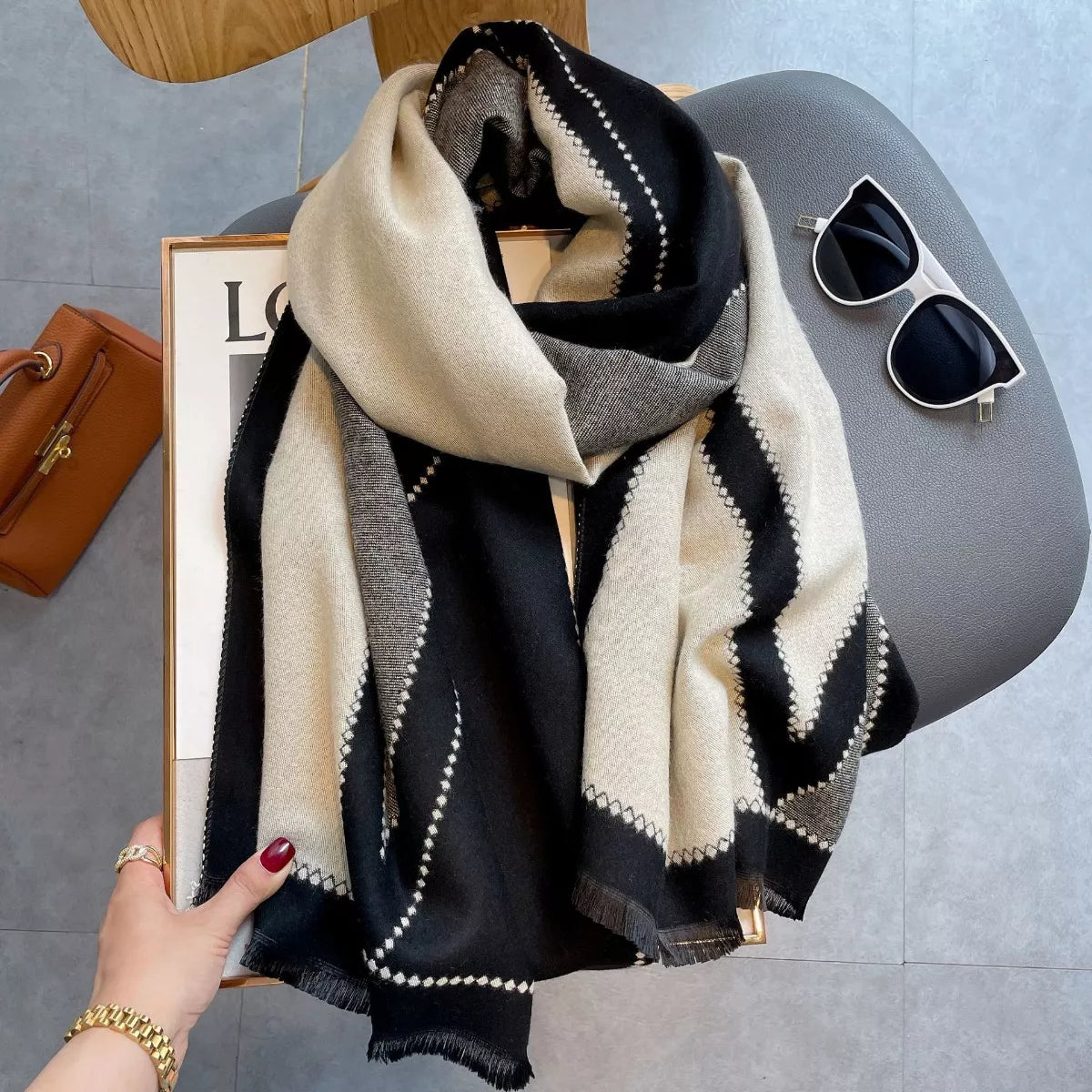 Raw Hem Contrast Scarf