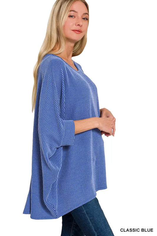 Zenana Raised Rib Bat Sleeve Top