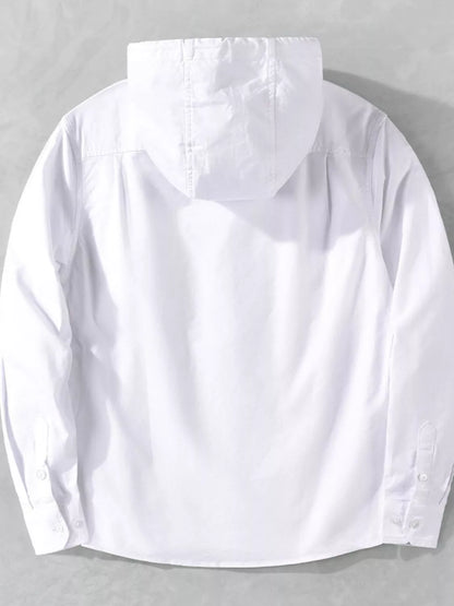 Men's Plus Size Striped Trim Hooded Casual Shacket