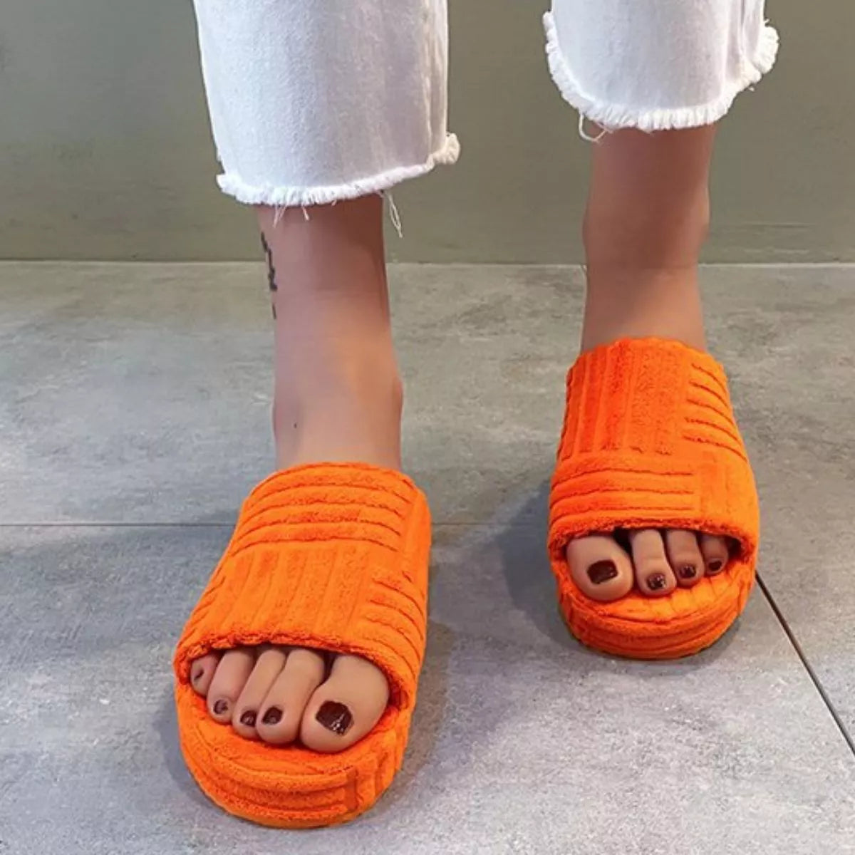 Open-Toe Platform Slippers