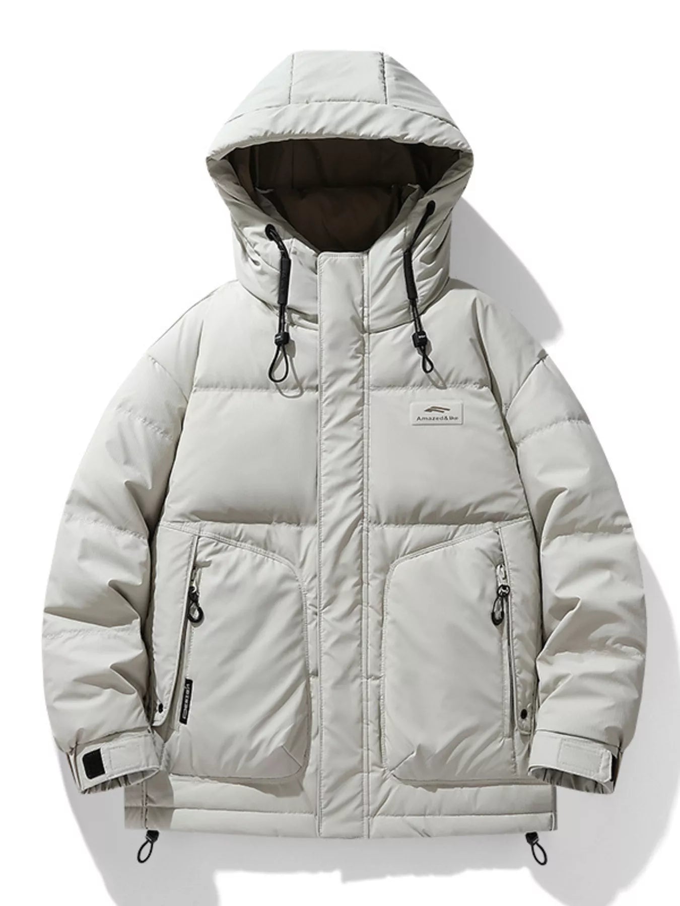 Men's Plus Size Hooded Puffer Jacket with Drawstring Hem