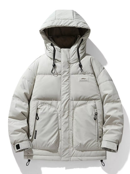 Men's Plus Size Hooded Puffer Jacket with Drawstring Hem