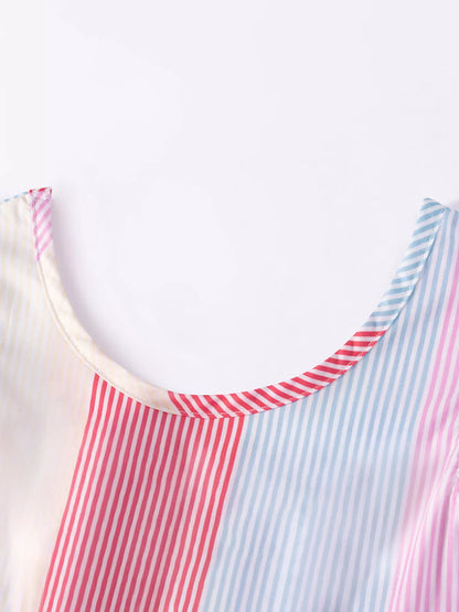Children's Striped Ruffle Sleeve Casual Dress