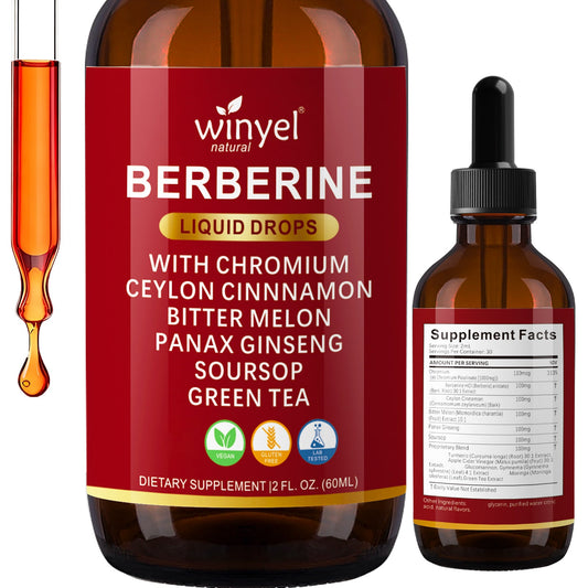 Organic Ceylon Cinnamon Berberine Liquid Drops Supplement With Bitter Melon Extract, Glucomannan, Gymnema, Chromium, Turmeric, Organic Panax Ginseng