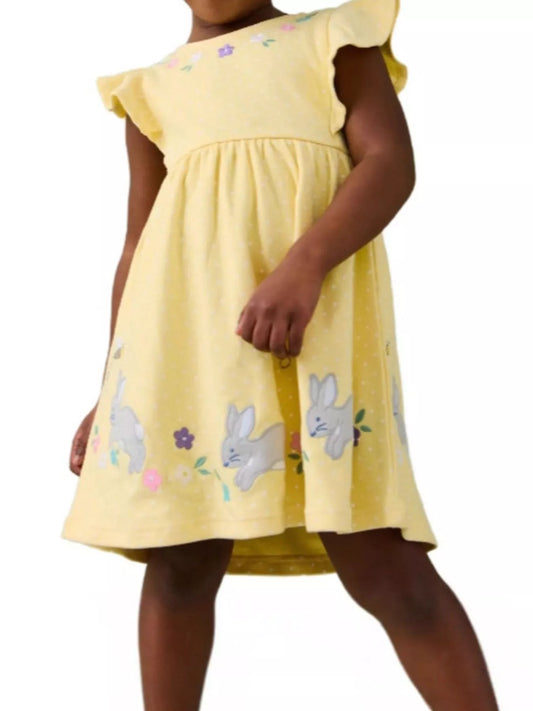 Children's Floral Bunny Embroidered Polka Dot Dress