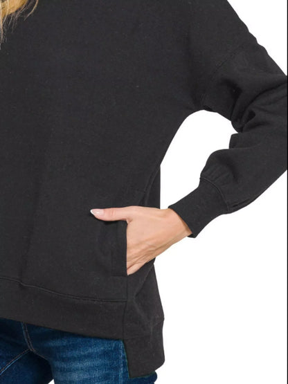 Zenana Full Size Fleece Hi-low Boyfriend Sweatshirts with Pockets Plus Size