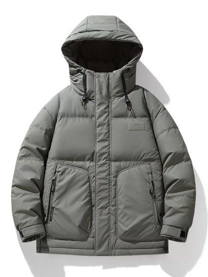 Men's Plus Size Hooded Puffer Jacket with Drawstring Hem