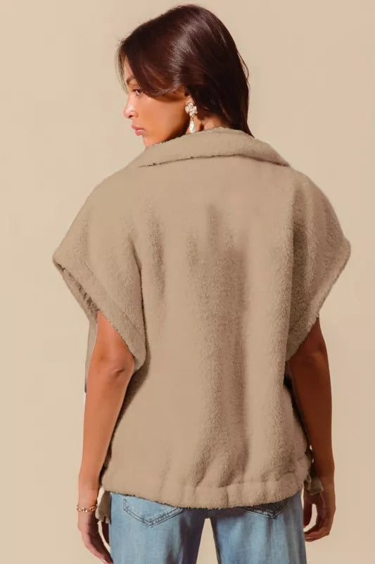 SO ME Over Sized Soft Sherpa Fur Sleeveless Vest Jacket