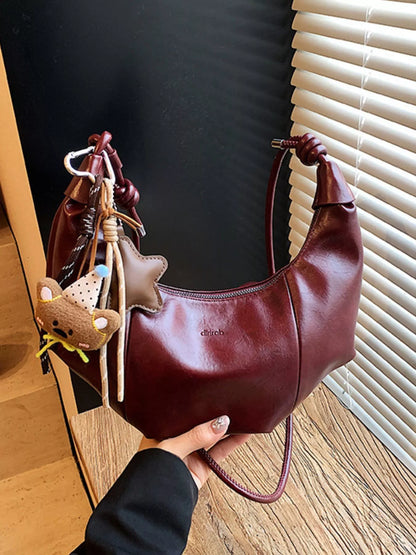 Crescent-Shaped Leather Shoulder Bag