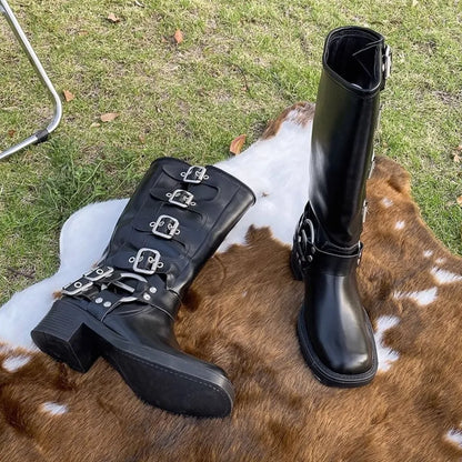 Round Toe Block Heels Boots