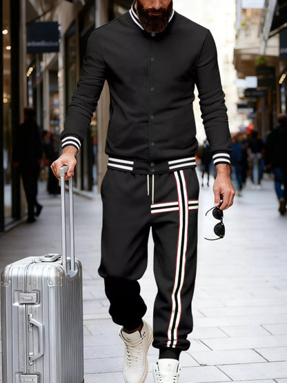 Men's Full Size Striped Long Sleeve Top and Pants Set Plus Size