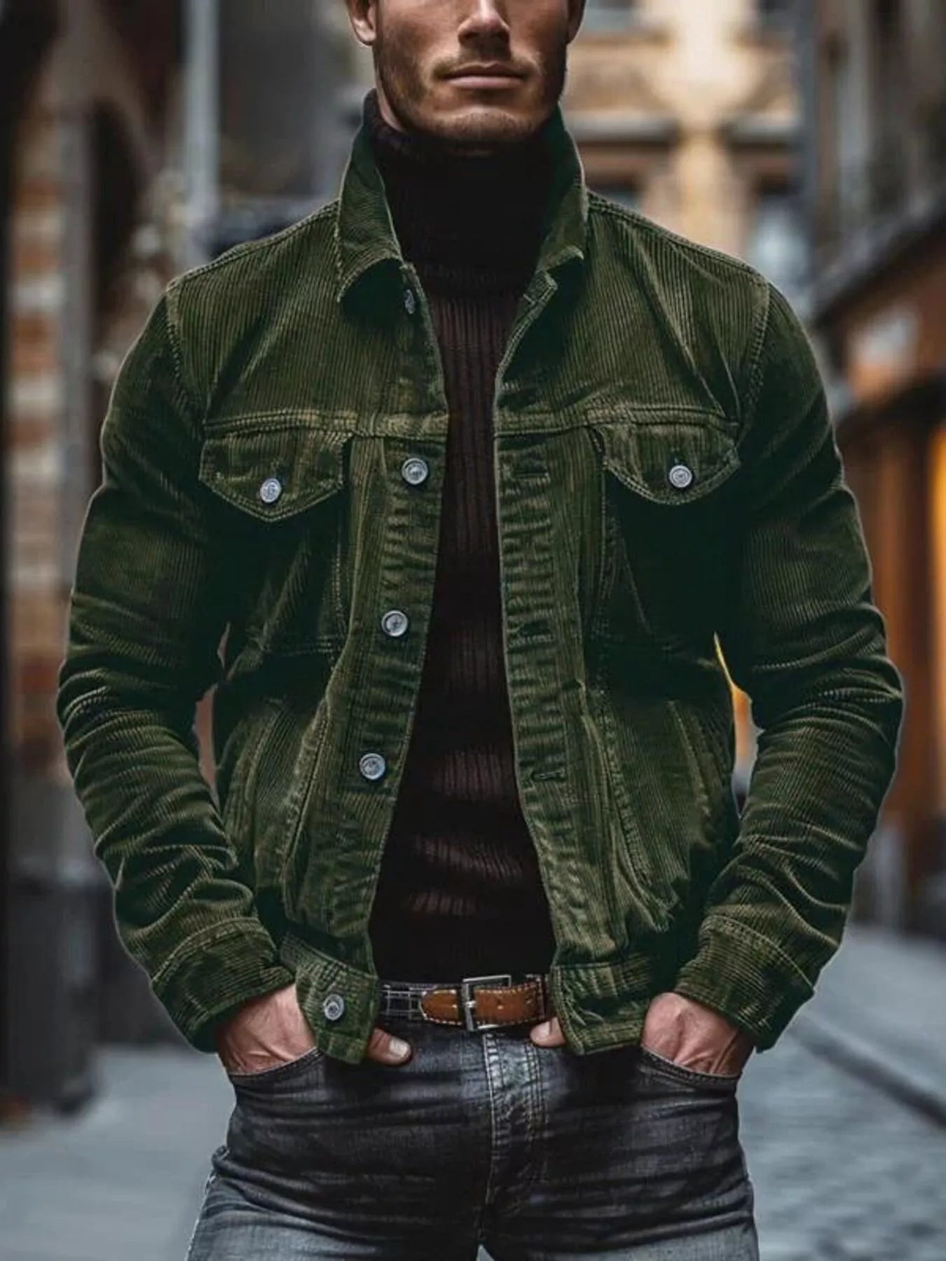 Men's Full Size Corduroy Button-Down Jacket Plus Size