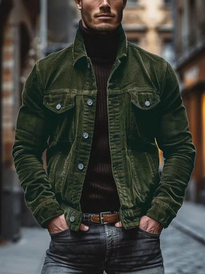 Men's Full Size Corduroy Button-Down Jacket Plus Size