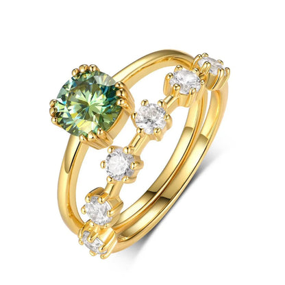 1 Carat Moissanite 925 Sterling Silver 2pcs Ring Set