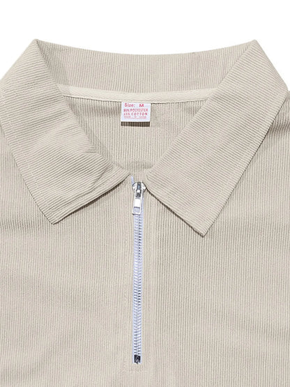 Men's Full Size Quarter Zip Short Sleeve Polo and Pants Set Plus Size