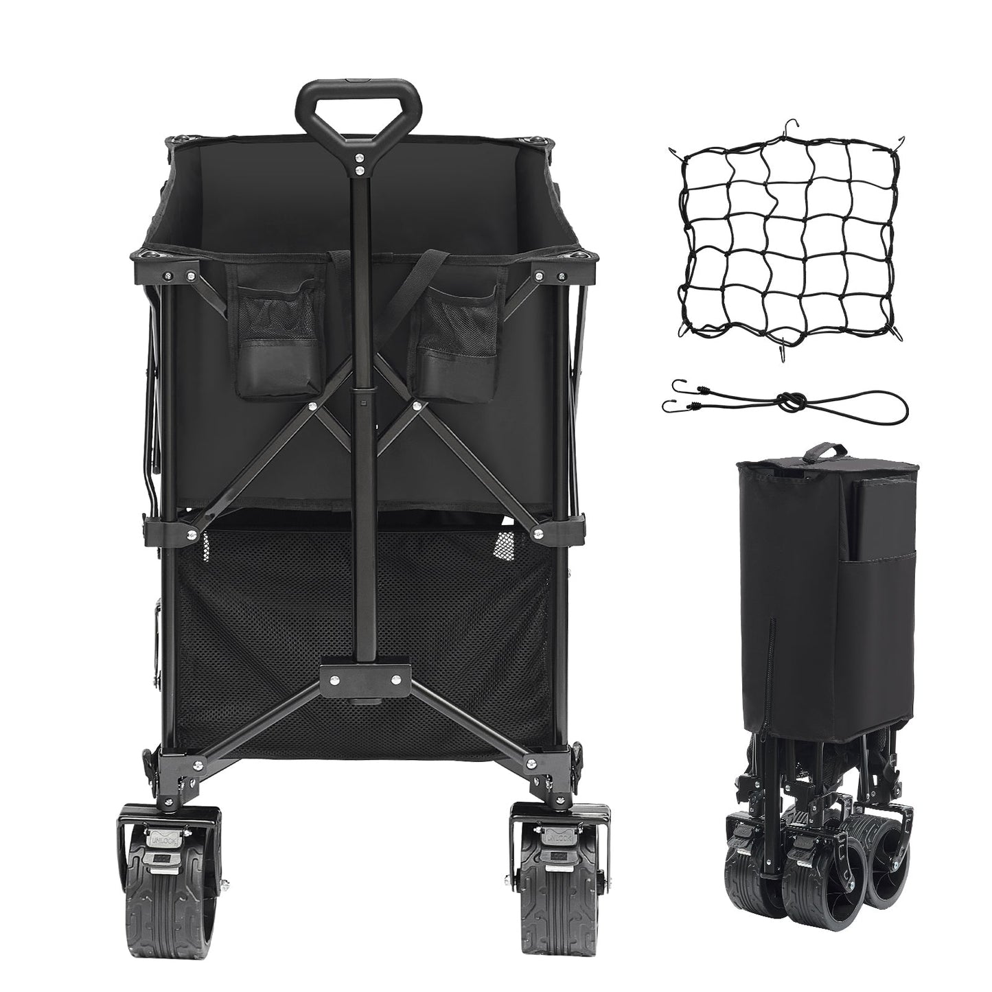 VEVOR Foldable Double Decker Wagon, 400L Collapsible Wagon Cart With All-Terrain Wheels, Heavy Duty Folding Wagon Cart 450 Lbs Weight Capacity For Camping, Shopping, Garden,
