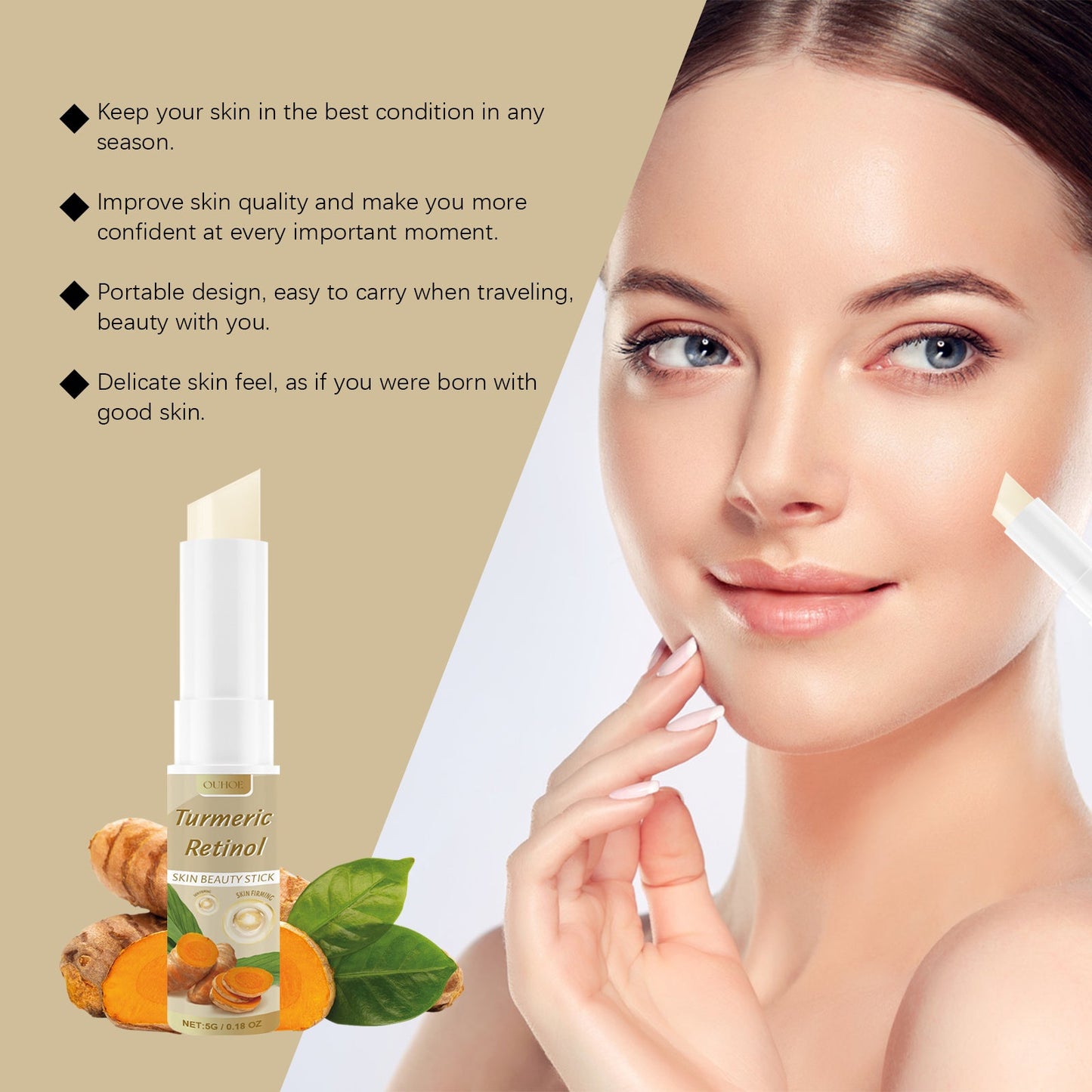 Ouhoe Turmeric And Retinol Beauty Bar Lightens Skin Texture, Brightens Collagen, Moisturizes And Refreshes Skin